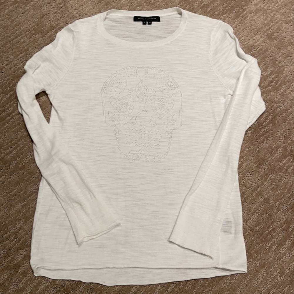 Skull cashmere white burnout long sleeve Small